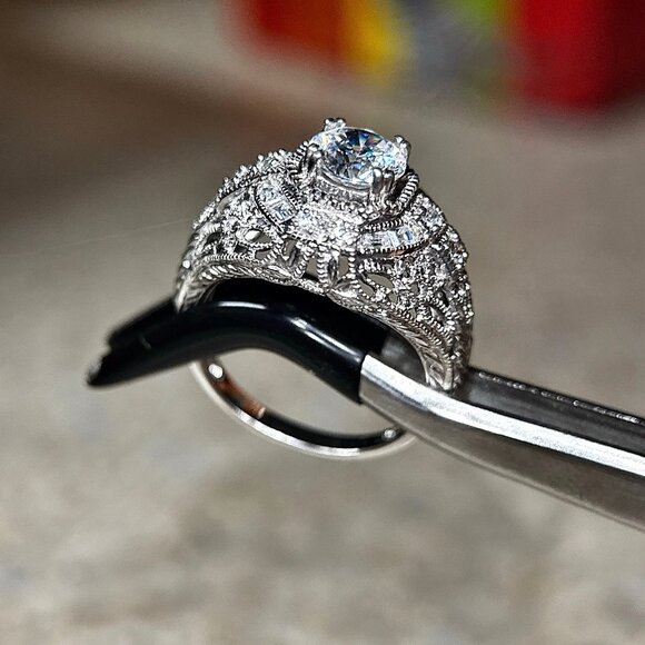 Art Deco Style Round Cut Cz Silver 925 Ring - Picture 11 of 13